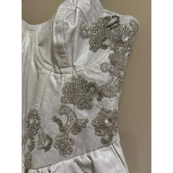 Free People Janelle Bubble Dress Denim Beaded Romper 0 NWT - Picture 6 of 11